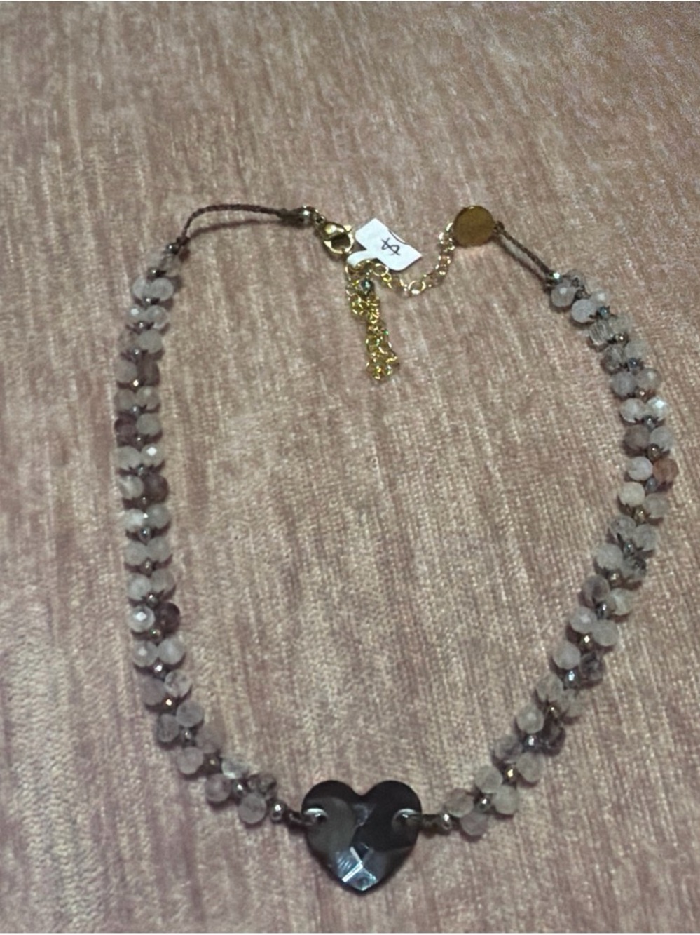 Delicate Pink Bead Necklace with Heart Accent handmade